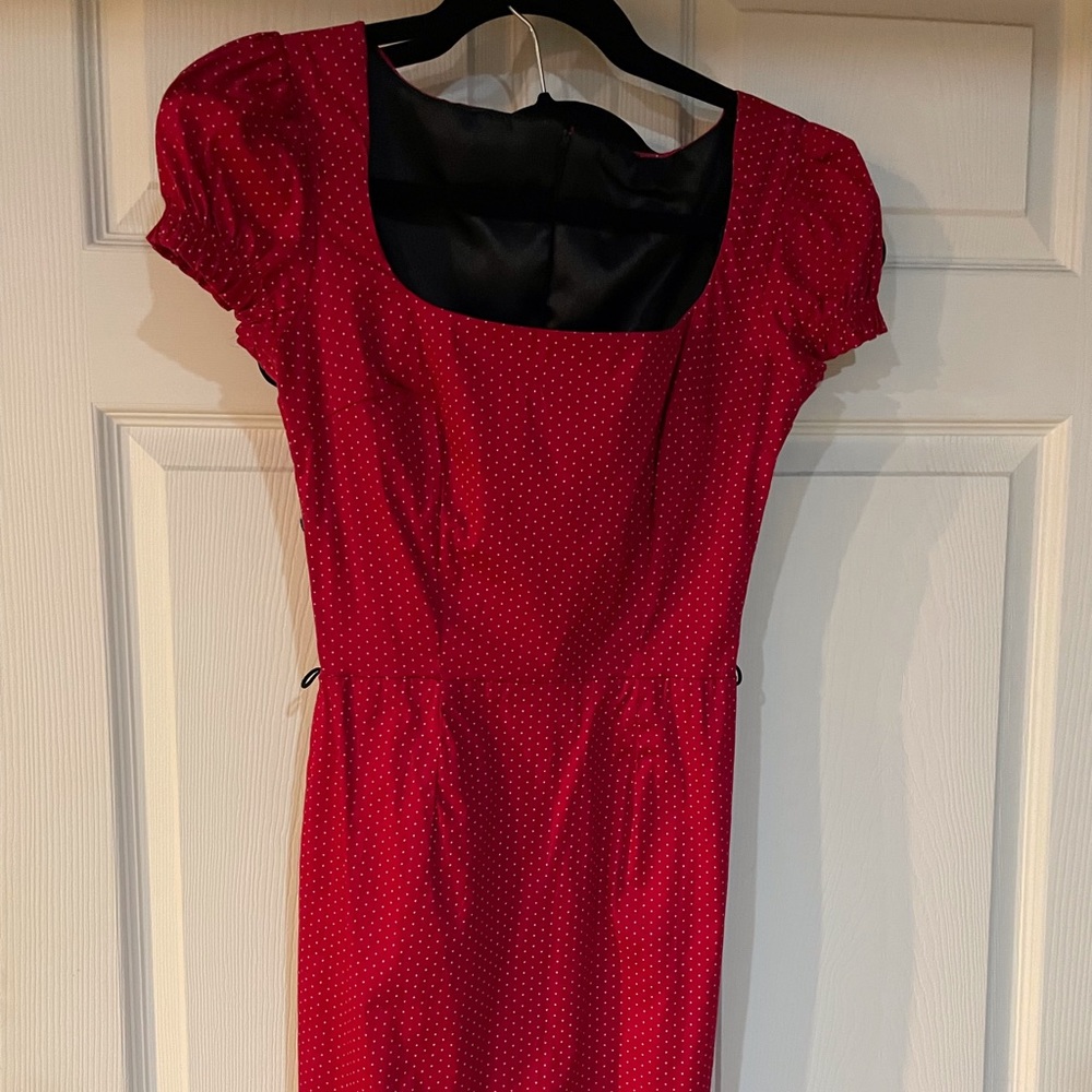 Lucky 13 Red Pinup Wiggle Dress in Pin Dots